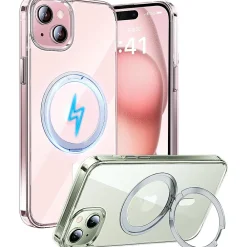 SaharaCase Hybrid-Flex Kickstand MagSafe Phone Case for iPhone 15, Shock Absorbing, Clear (CP00442)