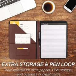 Contrast Stitch Leather Padfolio, Tan (SAM71716)<Samsill Clearance