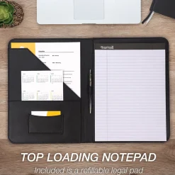 Contrast Stitch Leather Padfolio, Tan (SAM71716)<Samsill Clearance