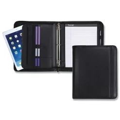 Professional Faux Leather Portfolio Case with Zipper Closure, Black (SAM15650)<Samsill New