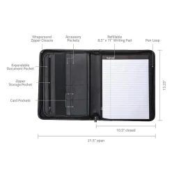Professional Leather Padfolio/Notepad, Black (70820)<Samsill New