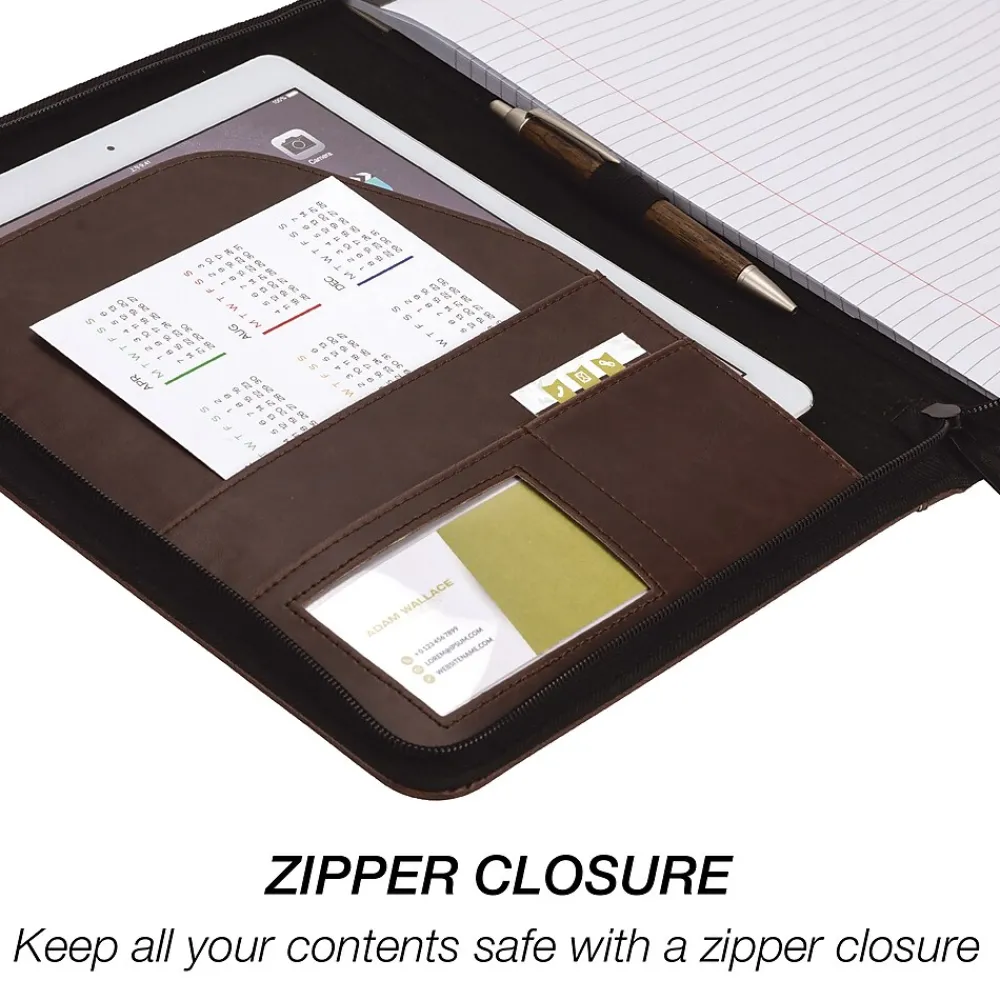 Vintage Plastic Padfolio with Zipper Closure, Dark Brown (SAM70836)<Samsill Online