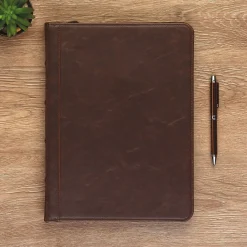 Vintage Plastic Padfolio with Zipper Closure, Dark Brown (SAM70836)<Samsill Online