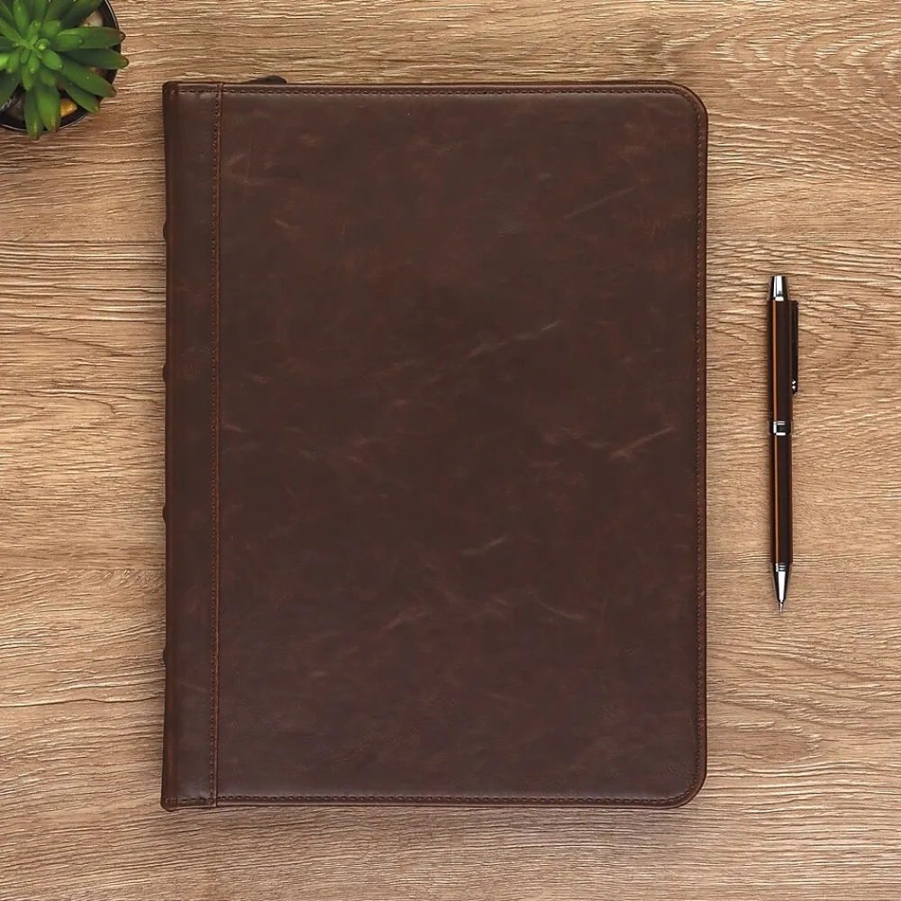 Vintage Plastic Padfolio with Zipper Closure, Dark Brown (SAM70836)<Samsill Online