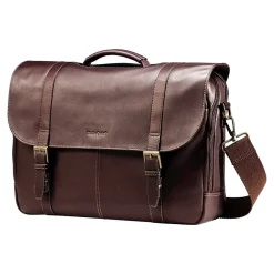 Flapover Double Gusset Laptop Briefcase, Brown Leather (45798-1139)<Samsonite Outlet