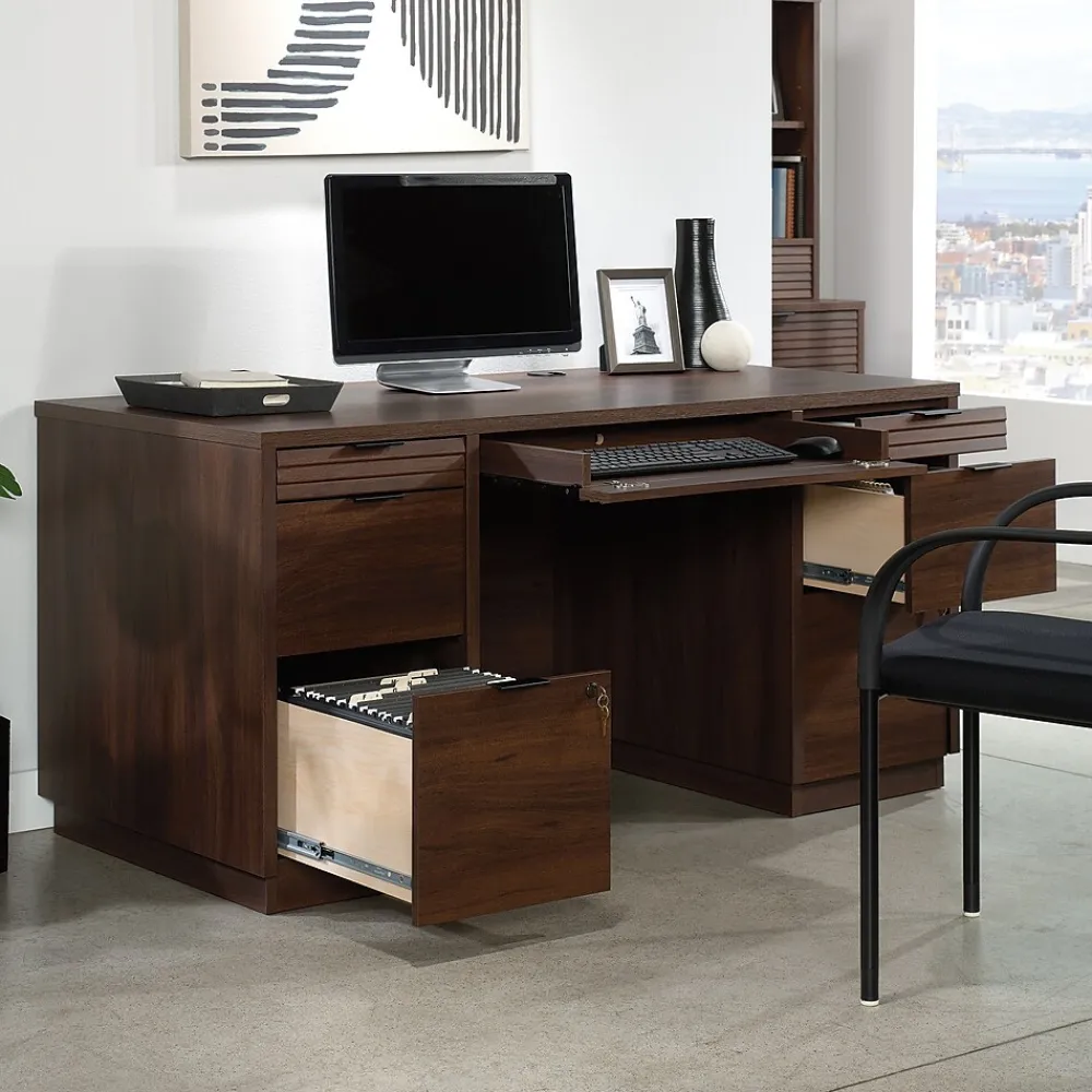 Corner Desks*Sauder Palo Alto 59"W Executive Desk, Spiced Mahogany (427792)