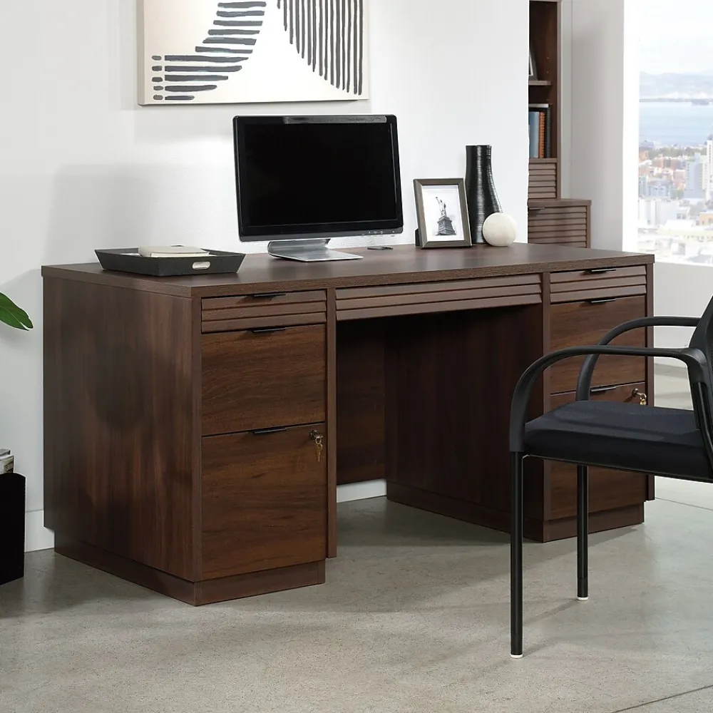 Corner Desks*Sauder Palo Alto 59"W Executive Desk, Spiced Mahogany (427792)