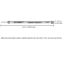 Pens|Schmidt Ink Schmidt 8127 Rollerball Long Capless Refill, Medium, Black, 2 Pack (SC58127)