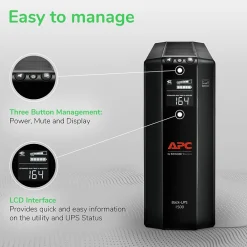 Schneider Electric Back UPS Pro Battery Backup and Surge Protector, Compact Tower, 1500VA, AVR, LCD, 120V, Black (BX1500M)
