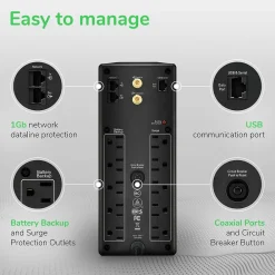 Schneider Electric Back UPS Pro Battery Backup and Surge Protector, Compact Tower, 1500VA, AVR, LCD, 120V, Black (BX1500M)