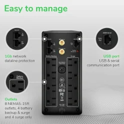 Schneider Electric Back-UPS Pro Compact Tower LCD Battery Backup & Surge Protector with USB, 8-Outlets (BX1000M)