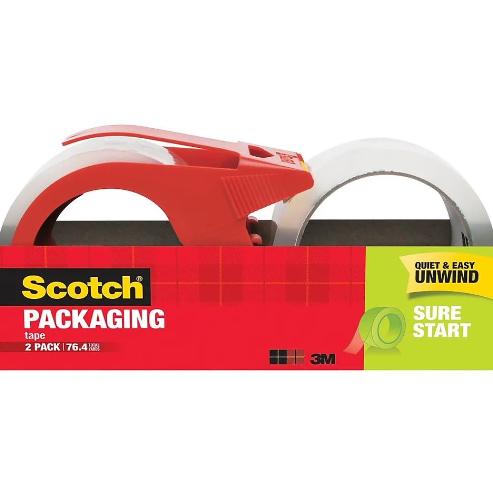 New Scotch Sure Start Packing Tape with Dispenser, 1.88" x 38.2 yds., Clear, 2/Pack (3450S-2-1RD)