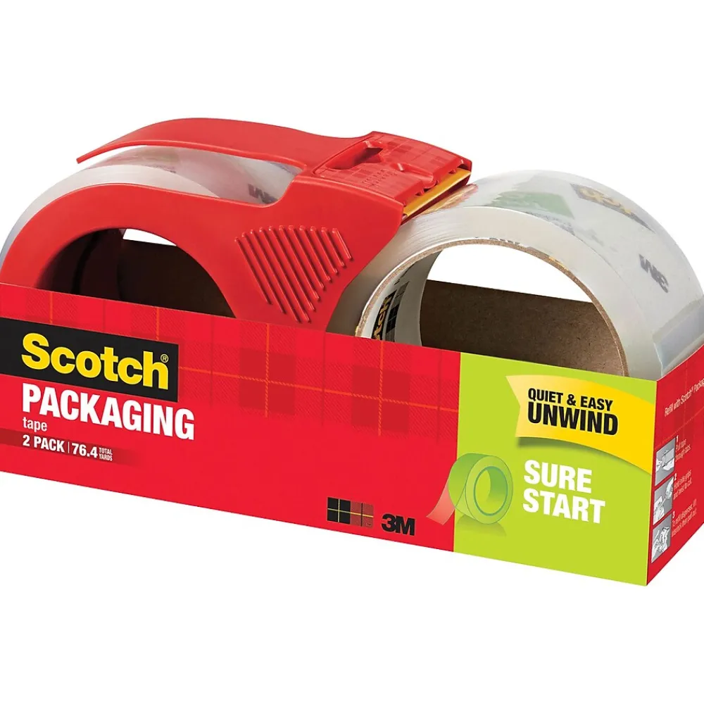 New Scotch Sure Start Packing Tape with Dispenser, 1.88" x 38.2 yds., Clear, 2/Pack (3450S-2-1RD)