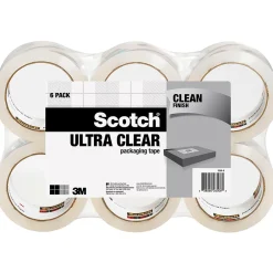 Scotch Ultra Clear Mailing Packaging Tape, 1.88" x 54.6 yds., Clear, 6 Pack (3250-6)