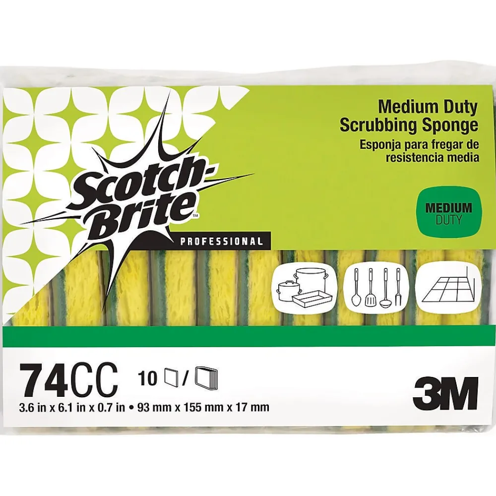 Medium Duty Scrub Sponge, Green/Yellow, 10/Pack (74CC)<Scotch-Brite Online
