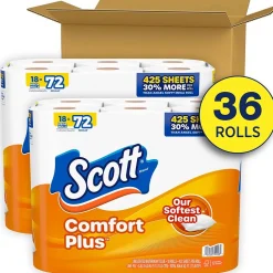 Comfort Plus Mega Toilet Paper, 1-ply, White, 462 Sheets/Roll, 36 Rolls/Case (54262)<Scott New
