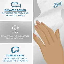 Essential JRT Recycled Coreless Toilet Paper, 2-ply, White, 12 Rolls/Case (07006)<Scott Hot