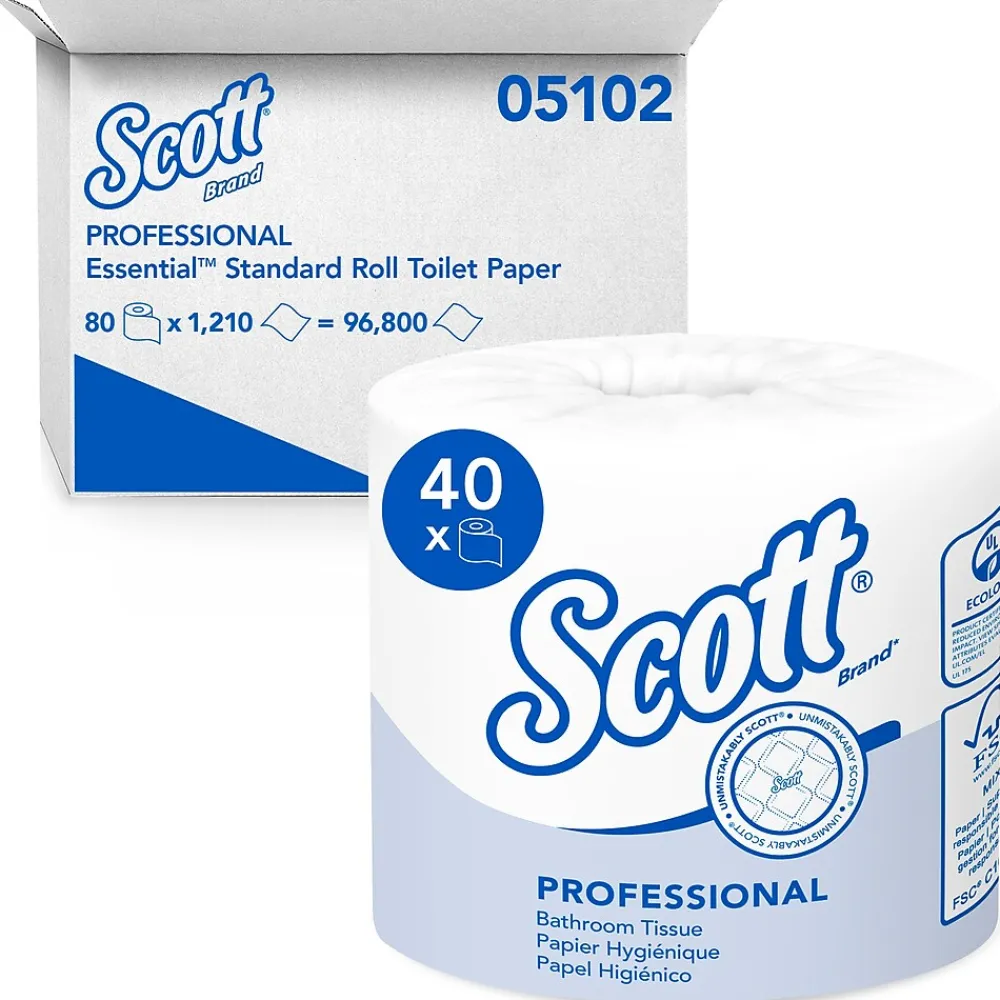 Essential 1-Ply Standard Toilet Paper, White, 1210 Sheets/Roll, 80 Rolls/Carton (05102)<Scott New