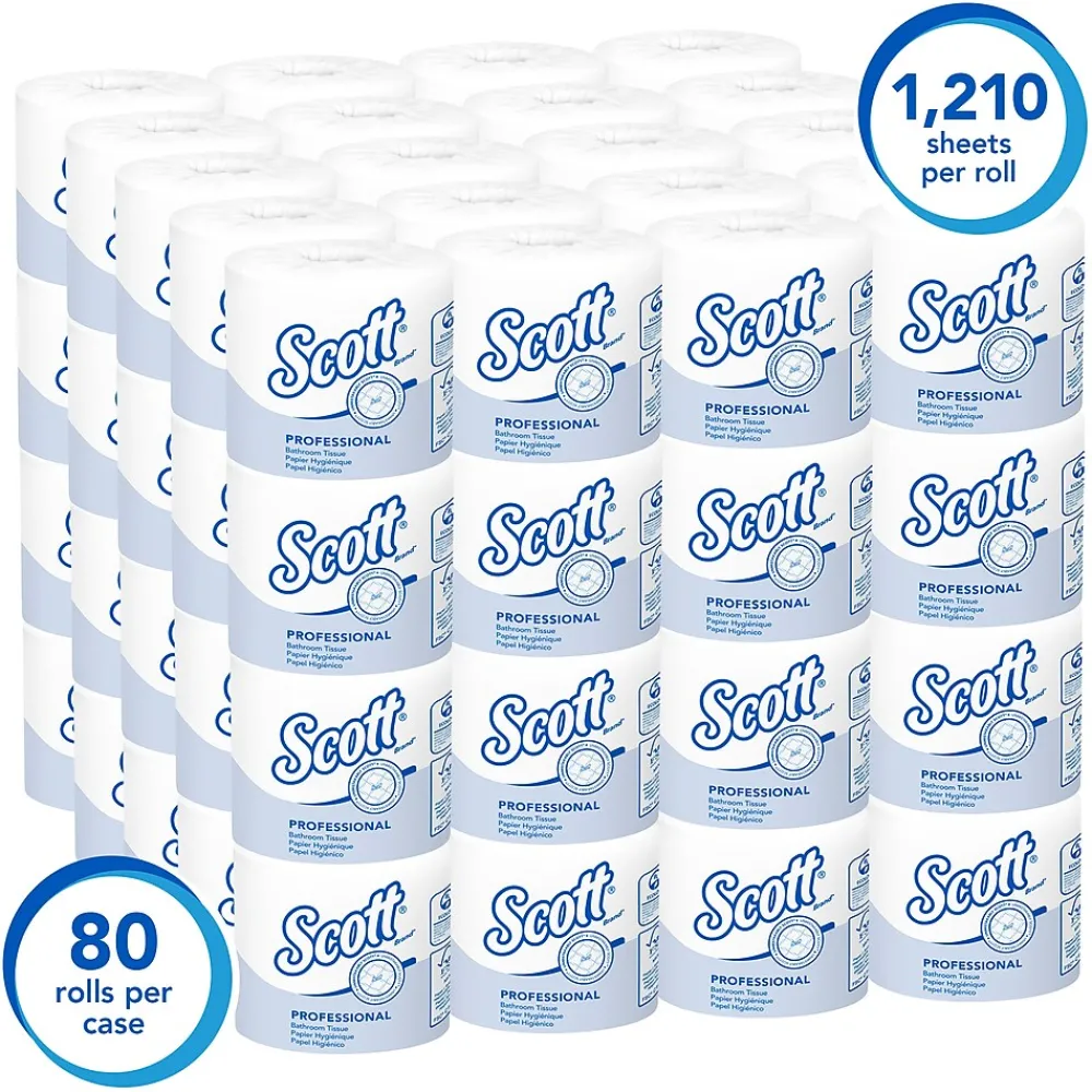 Essential 1-Ply Standard Toilet Paper, White, 1210 Sheets/Roll, 80 Rolls/Carton (05102)<Scott New