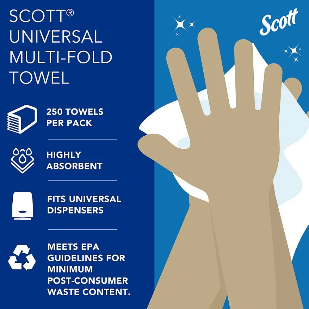 Scott Essential Recycled Multifold Paper Towels, 1-ply, 250 Sheets/Pack, 16 Packs/Carton (01804)