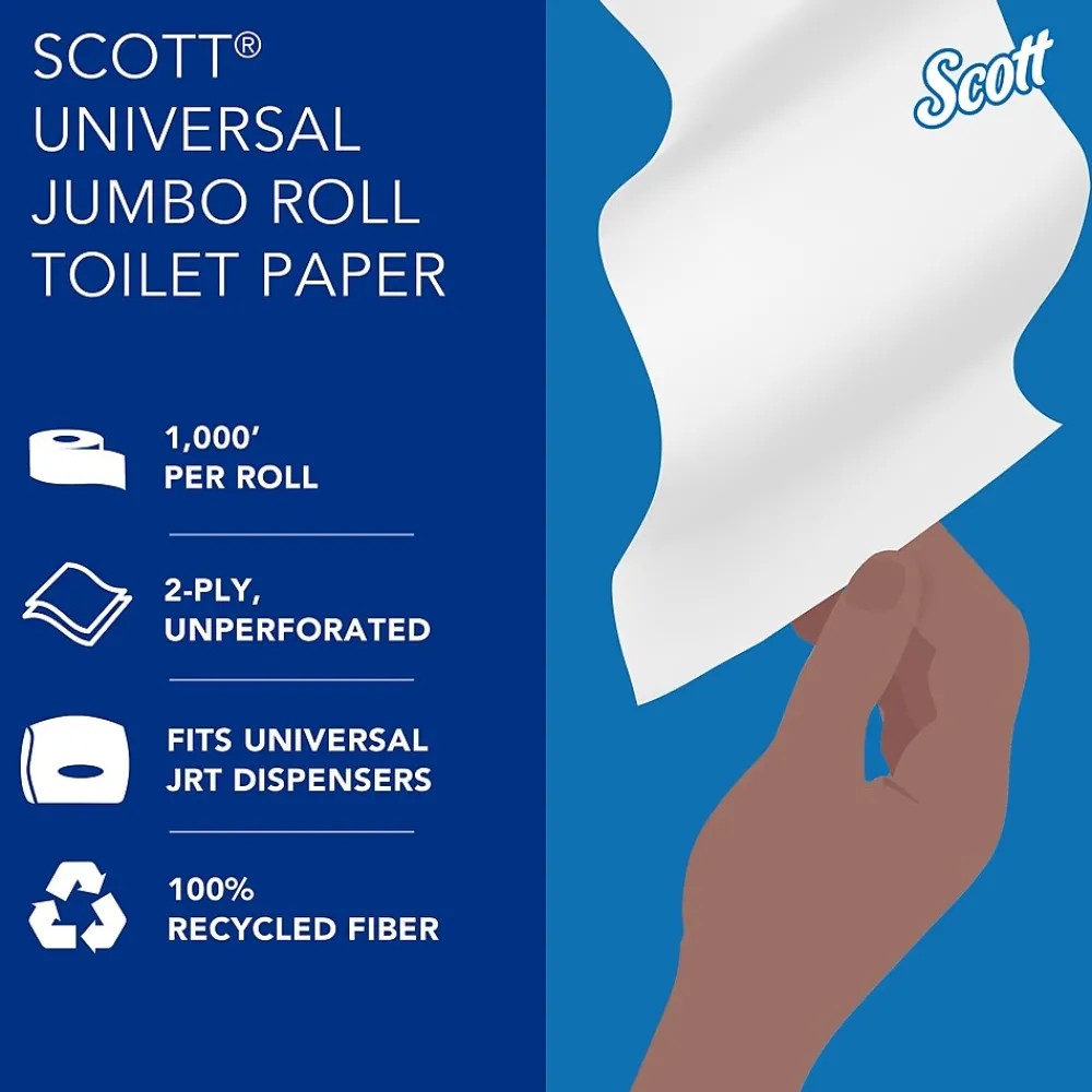 Essential Recycled Jumbo Toilet Paper, 2-ply, White, 12 Rolls/Case (67805)<Scott Sale