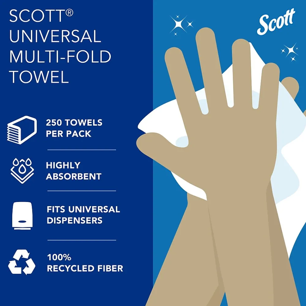 Scott Essential Recycled Multifold Paper Towels, 1-ply, 250 Sheets/Pack, 16 Packs/Carton (01807)
