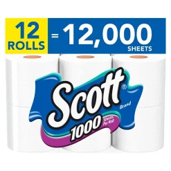 1-Ply Standard Toilet Paper, White, 1000 Sheets/Roll, 12 Rolls/Case (10060)<Scott New