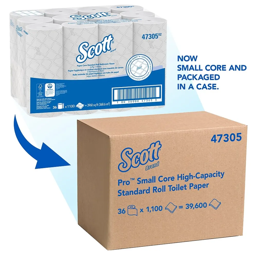 Pro 2-Ply Small Core Standard Toilet Paper, White, 1100 Sheets/Roll, 36 Rolls/Carton (47305)<Scott Outlet