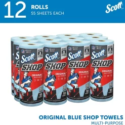 Shop Towels Original, 9.4" x 11", Blue, 55 Sheets/Roll, 12 Rolls/Carton (75147)<Scott Discount