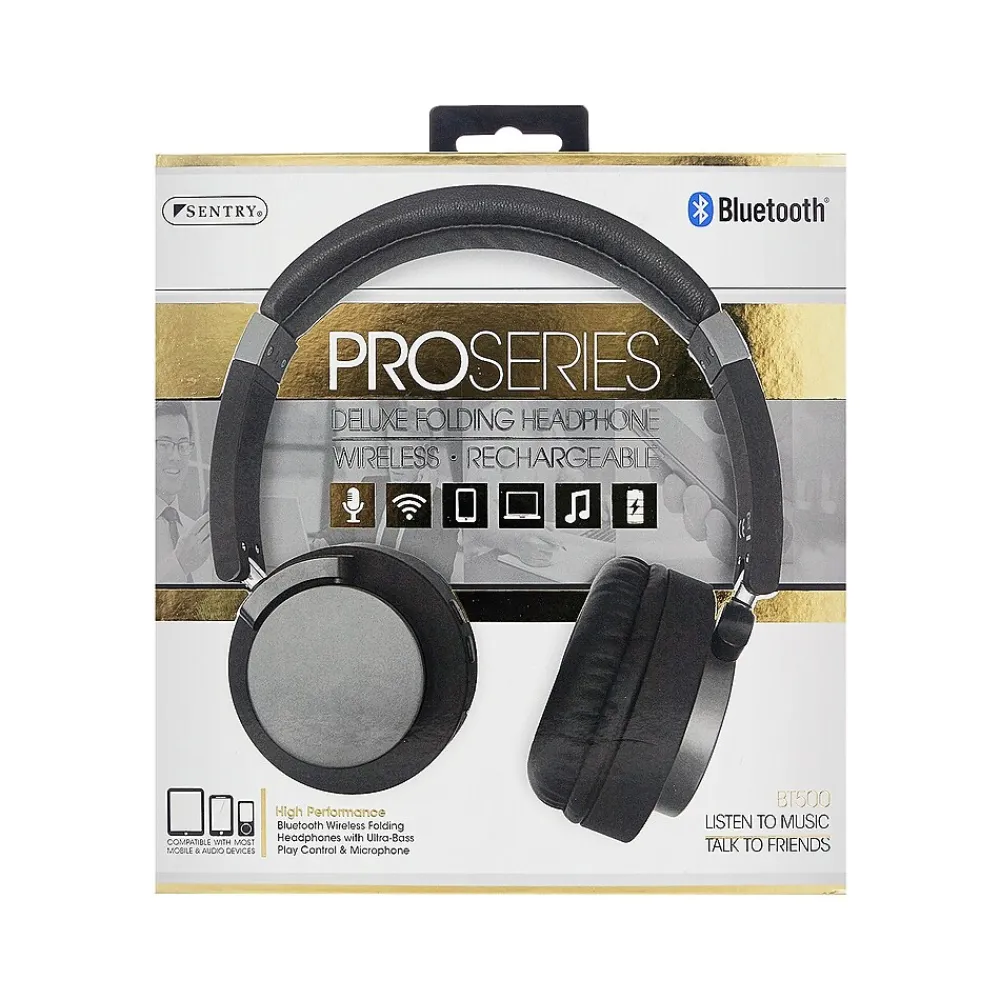 Pro Series Wireless Bluetooth Stereo Headphones, Black/Silver (BT500)<Sentry Sale