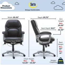 Office Chairs*Serta Back in Motion Bonded Leather Executive Chair, Smooth Black (43521OSS)