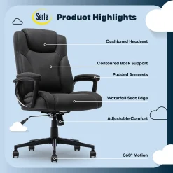 Office Chairs*Serta Comfort Eco Ergonomic Velvet Fabric Swivel Executive Chair, Light Black (CCHR10006B)
