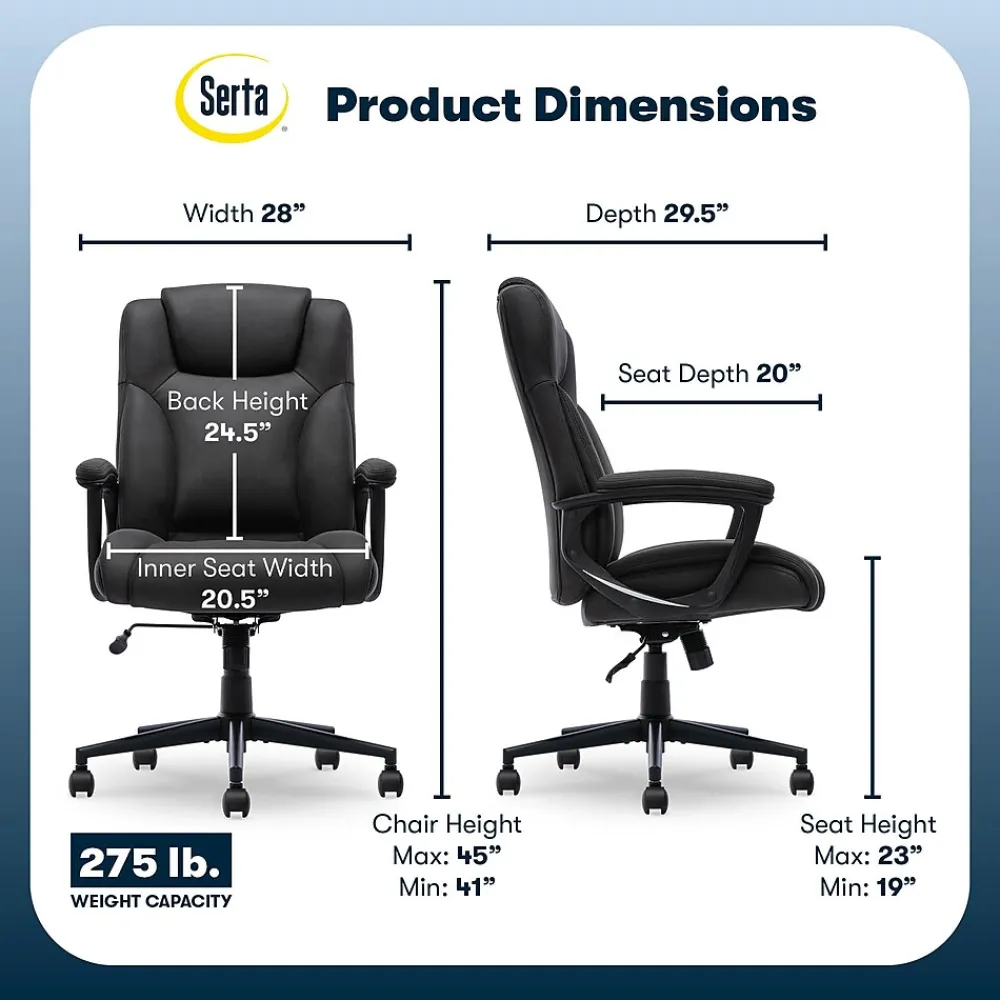 Office Chairs*Serta Comfort Eco Ergonomic Velvet Fabric Swivel Executive Chair, Light Black (CCHR10006B)