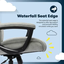 Office Chairs*Serta Comfort Eco Ergonomic Velvet Fabric Swivel Executive Chair, Light Grey (CCHR10006A)