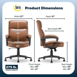 Office Chairs*Serta Comfort Ergo Ergonomic Bonded Leather Swivel Executive Chair, Cognac (CCHR10016A)
