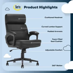 Office Chairs*Serta Comfort Ergonomic Bonded Leather Swivel Executive Chair, Black (CHR10130A)