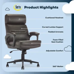 Office Chairs*Serta Comfort Ergonomic Bonded Leather Swivel Executive Chair, Brown (CHR10130B)