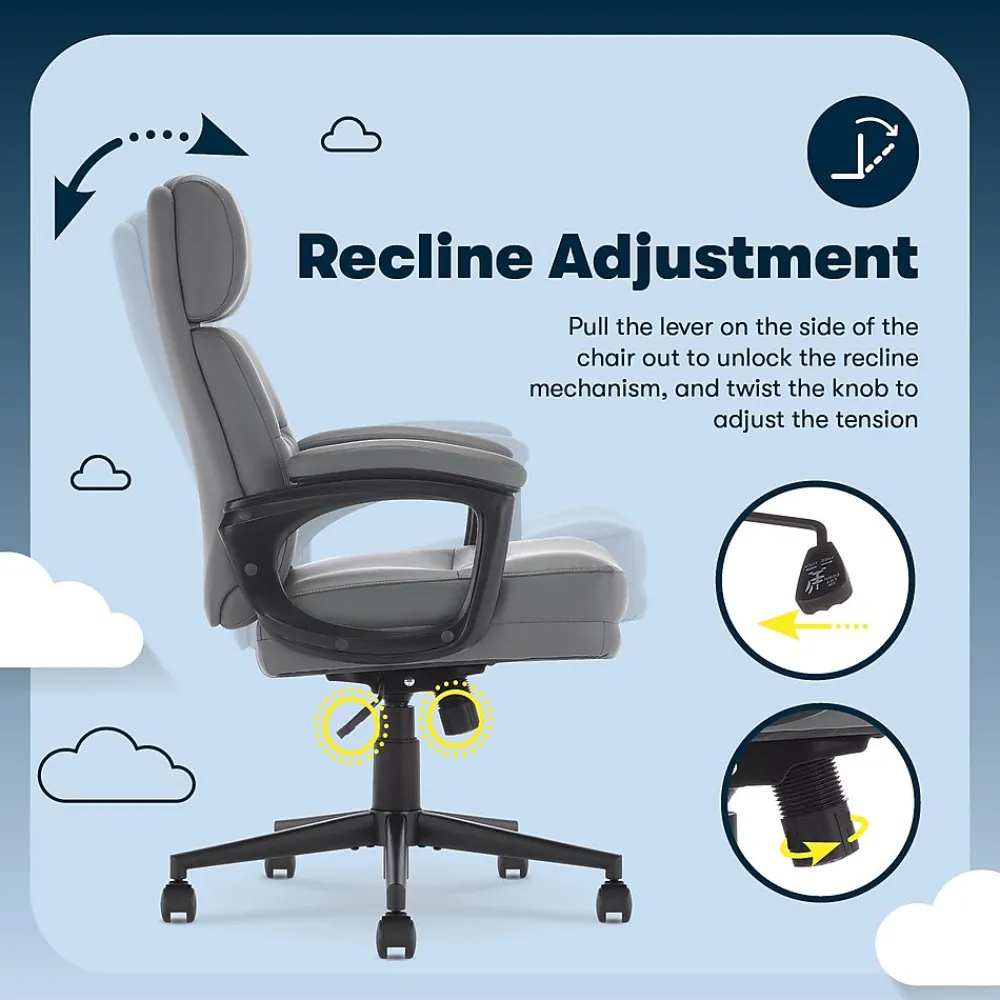 Office Chairs*Serta Comfort Ergonomic Bonded Leather Swivel Executive Chair, Gray (CHR10130C)