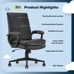 Office Chairs*Serta Comfort Modern Ergonomic Bonded Leather Swivel Executive Chair, Black (CHR10132A)