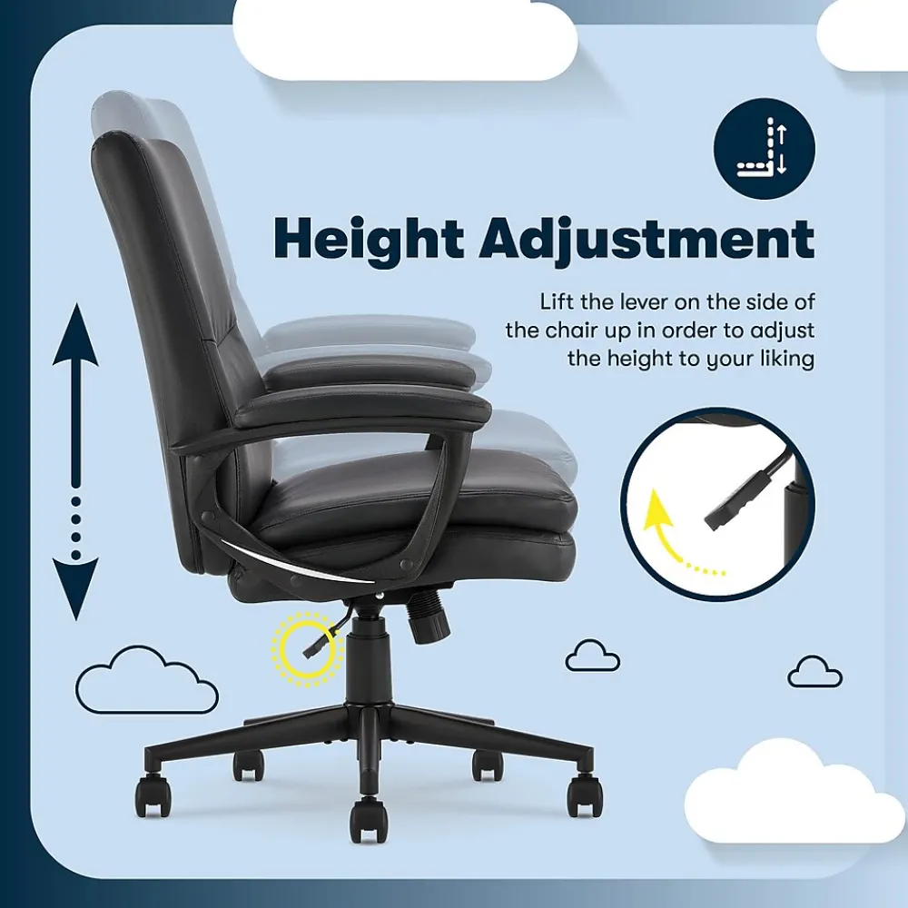 Office Chairs*Serta Comfort Modern Ergonomic Bonded Leather Swivel Executive Chair, Black (CHR10132A)