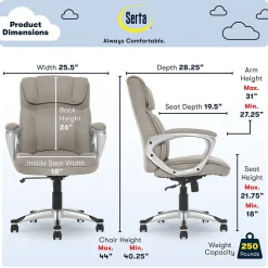 Office Chairs*Serta Cyrus Ergonomic Fabric Swivel Executive Chair, Glacial Gray (47910)