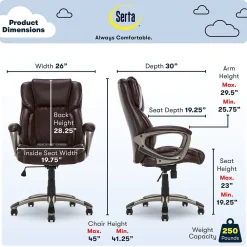 Ergonomic Chairs*Serta Garret Ergonomic Bonded Leather Swivel Executive Chair, (CHR200090) Biscuit Brown