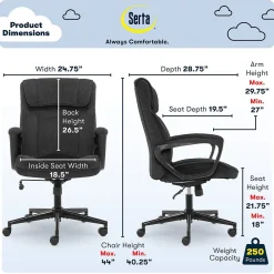 Ergonomic Chairs*Serta Hannah I Ergonomic Microfiber Swivel Executive Chair, (43670D) Black