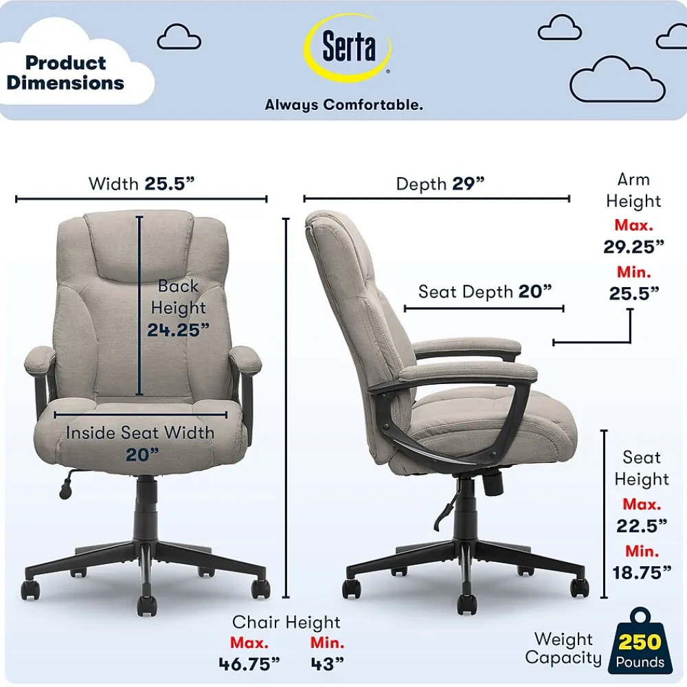 Ergonomic Chairs*Serta Hannah II Fabric Executive Chair, (43672D) Gray