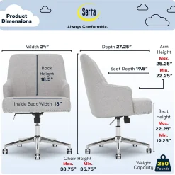 Office Chairs*Serta Leighton Fabric Home Office Chair, Light Gray (48371)