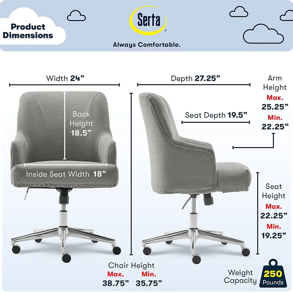 Office Chairs*Serta Leighton Fabric Home Office Chair, Medium Gray (48445)