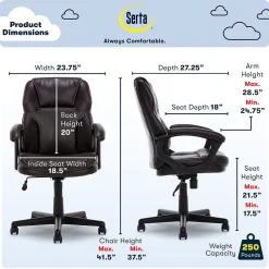 Ergonomic Chairs*Serta Manager's Office Chair, Puresoft® Faux Leather, Roasted Chestnut Brown (43669OSS)