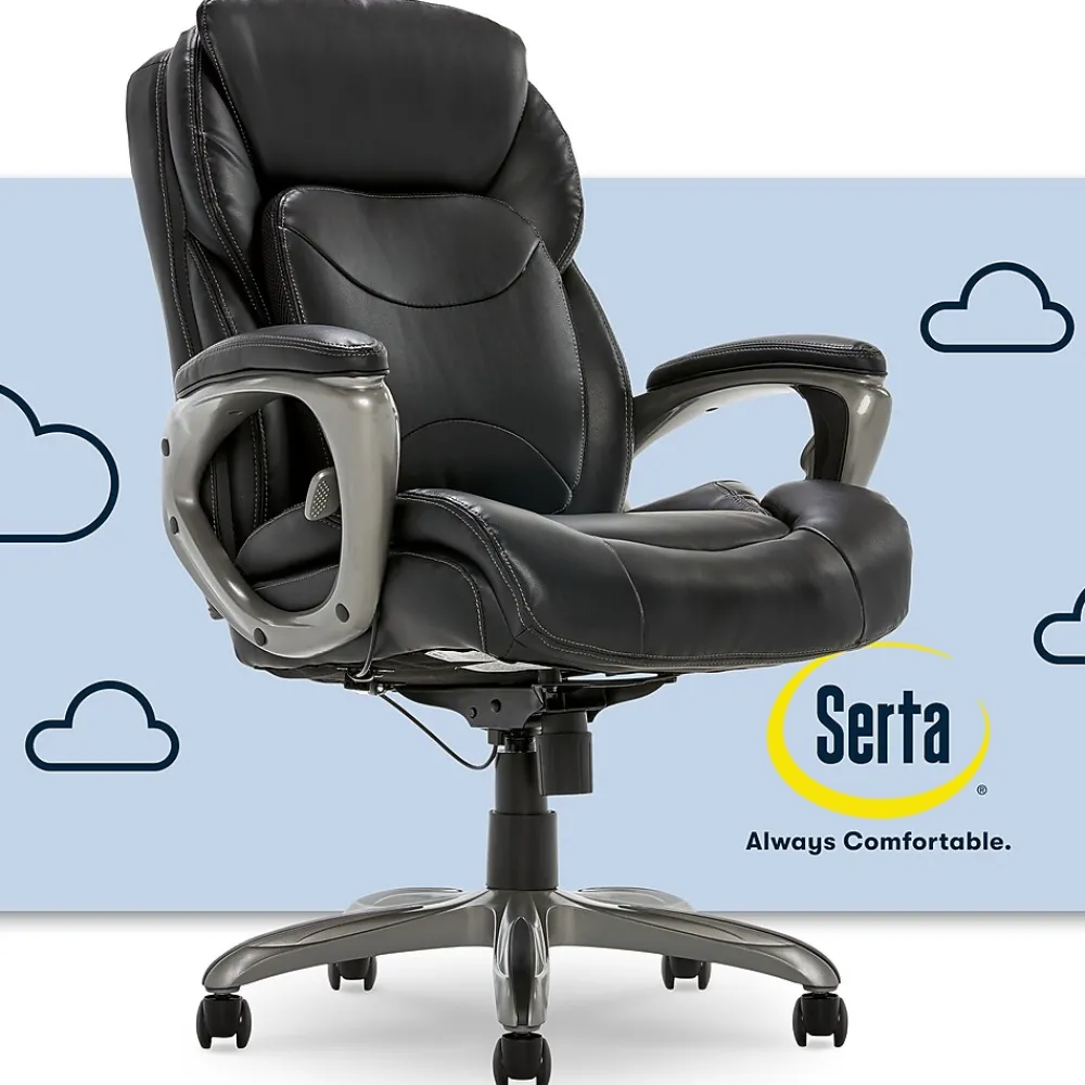 Office Chairs*Serta My Fit Ergonomic Bonded Leather Swivel Executive Chair, Black (CHR100013)