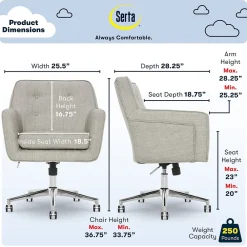 Ergonomic Chairs*Serta Style Ashland Fabric Swivel Computer and Desk Chair, (CHR100004) Light Gray