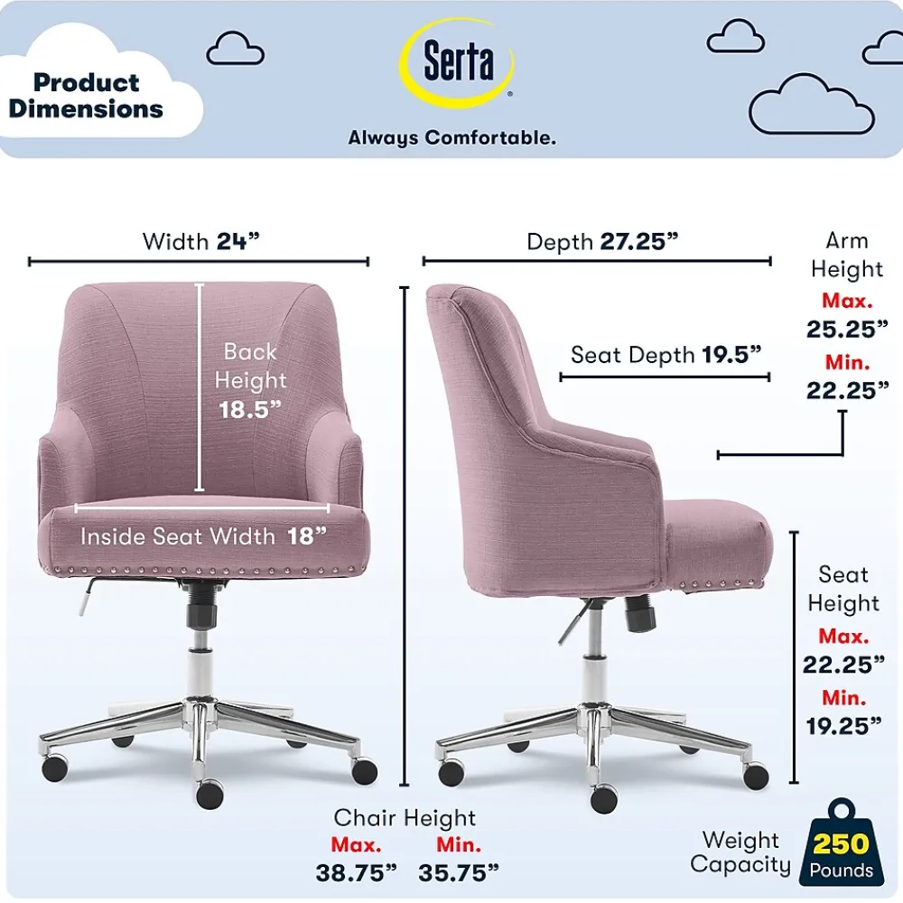Office Chairs*Serta Style Leighton Fabric Swivel Home Office Chair, Lilac (47925D)